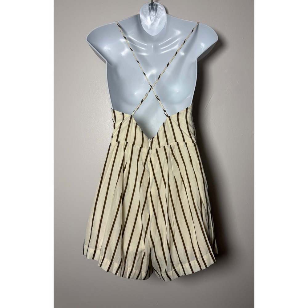Line and Dot Macario V-Neck Romper Cream Brown Open Back Resort Collection Sz S - Picture 6 of 11